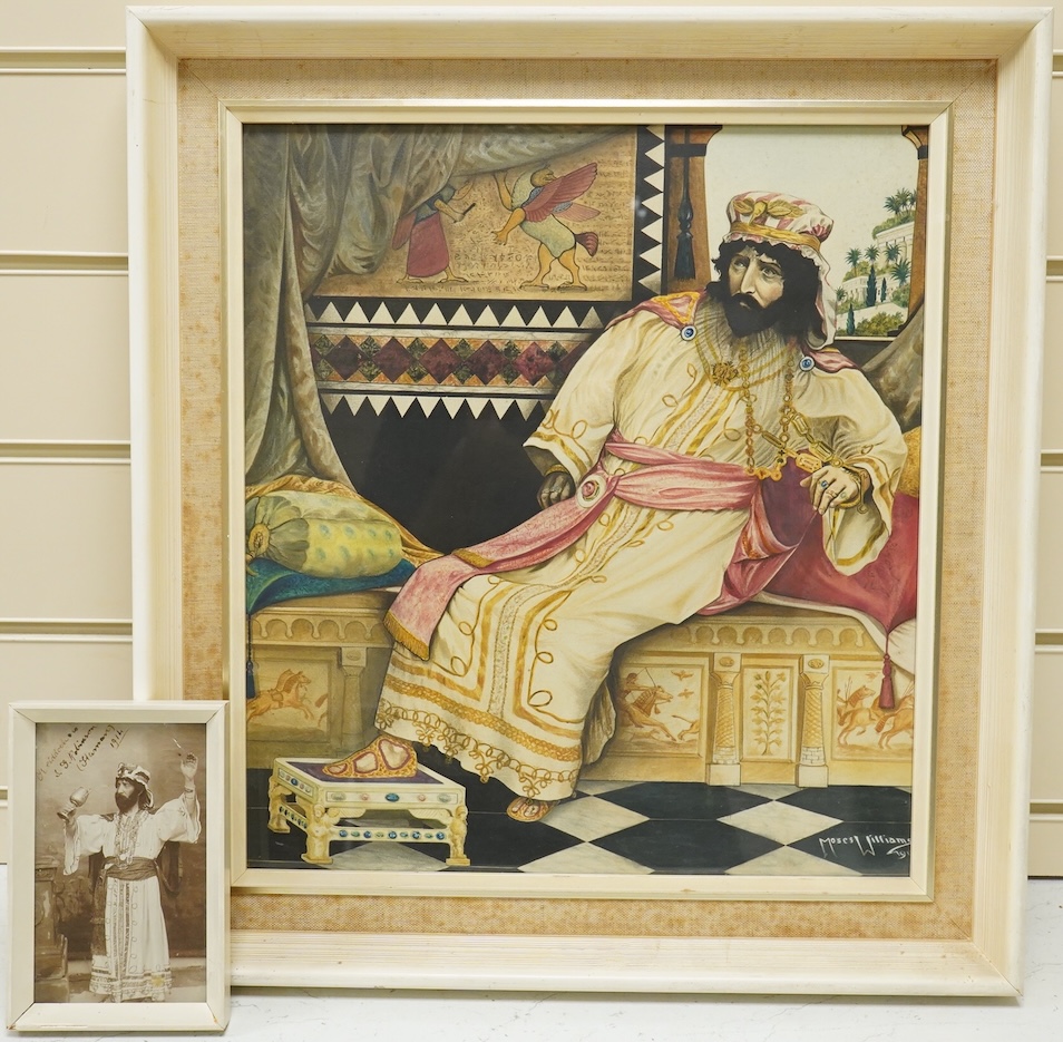 Moses Williams, Portrait of an Egyptian actor, signed and dated 1911, watercolour, together with a black and white photograph of the actor, indistinctly inscribed and dated 1914, largest 37 x 33cm
